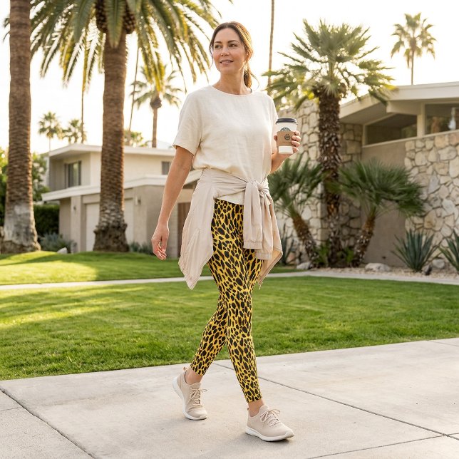 Yellow Cheetah Print Spot Leopard Pattern Leggings (Yellow Cheetah Print Spot Leopard Pattern Leggings)