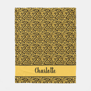 Yellow Cheetah Print with Black Spots Custom Name Fleece Blanket