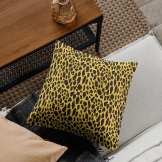Yellow Cheetah Print with Black Spots Throw Pillow