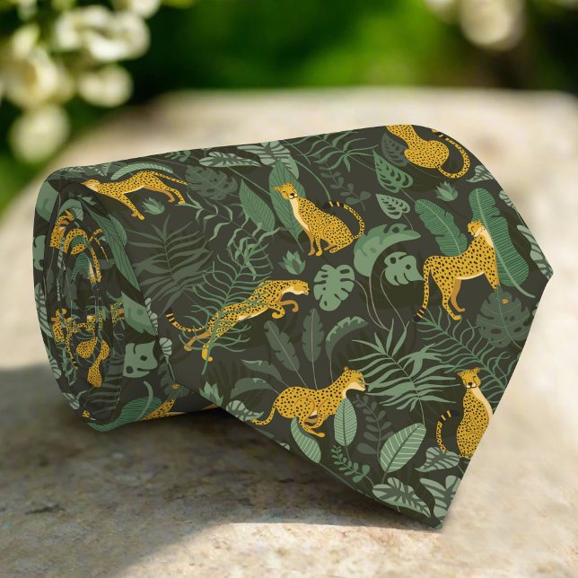 Yellow Cheetahs Wild Jungle Tropical Green Plants Tie (Creator Uploaded)