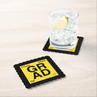 Yellow Chemistry element Graduation Announcement Paper Coaster