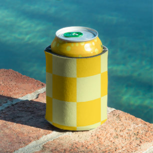 Yellow Chequerboard Retro Colourful Checks Can Cooler