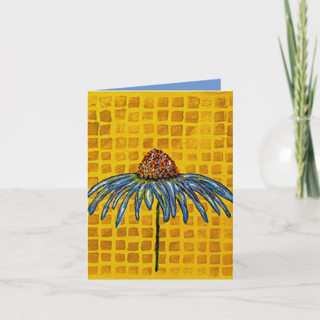Yellow Chequered Cone Flower Note card (Front)