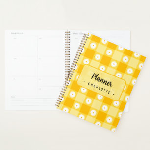 Yellow Chequered Floral Planner
