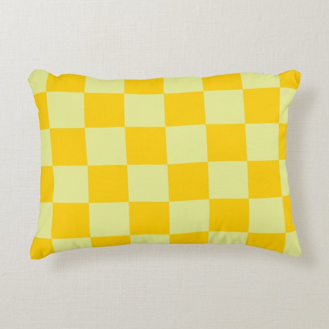 Yellow Chequered Gingham Pattern Accent Pillow (Front)