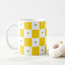 Yellow Chequered with Green Heart Mug