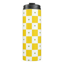 Yellow Chequered with Green Heart Thermal Tumbler