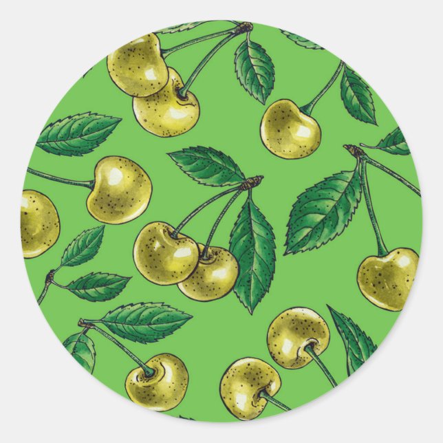 Yellow cherries classic round sticker (Front)