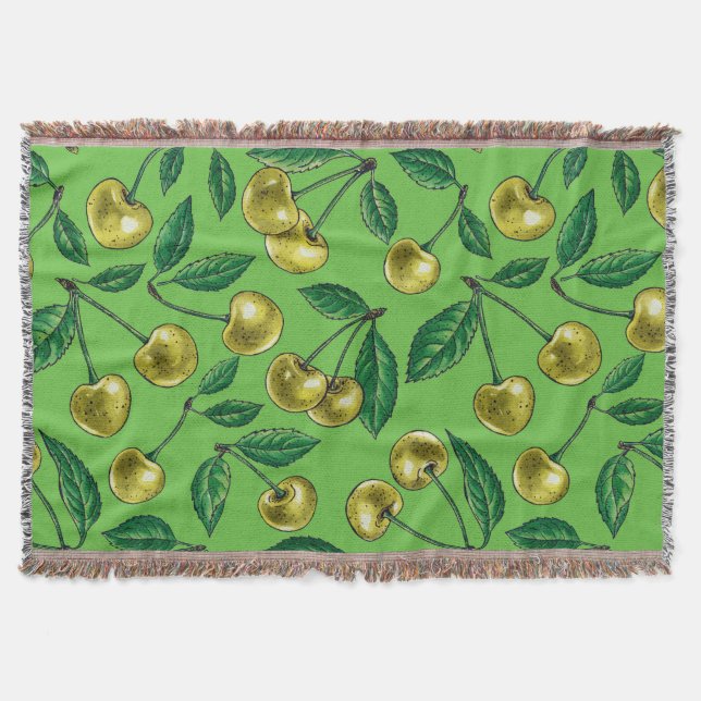 Yellow cherries throw blanket (Front)