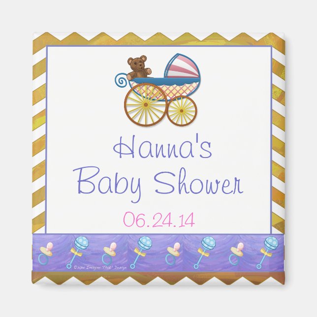 Yellow Chevron Baby Pram Baby Shower Favour Magnet (Front)