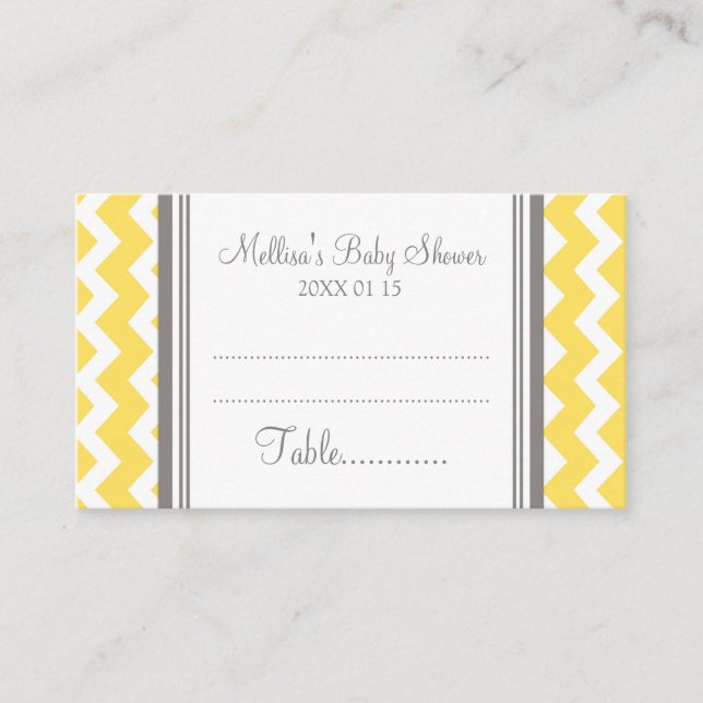 Yellow Chevron Baby Shower Table Place Setting Place Card (Front)