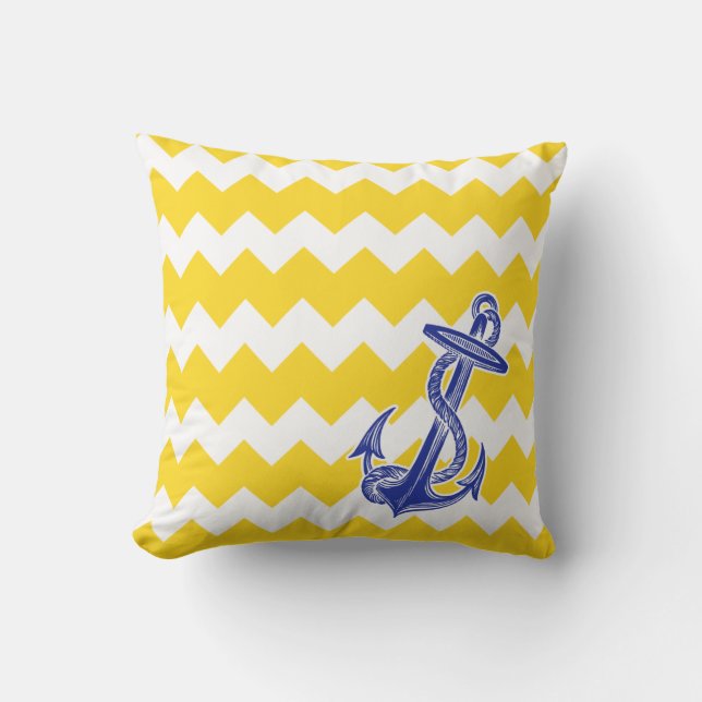 Yellow Chevron Blue Anchor Pillow (Front)
