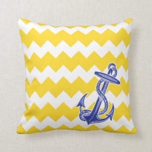Yellow Chevron Blue Anchor Pillow