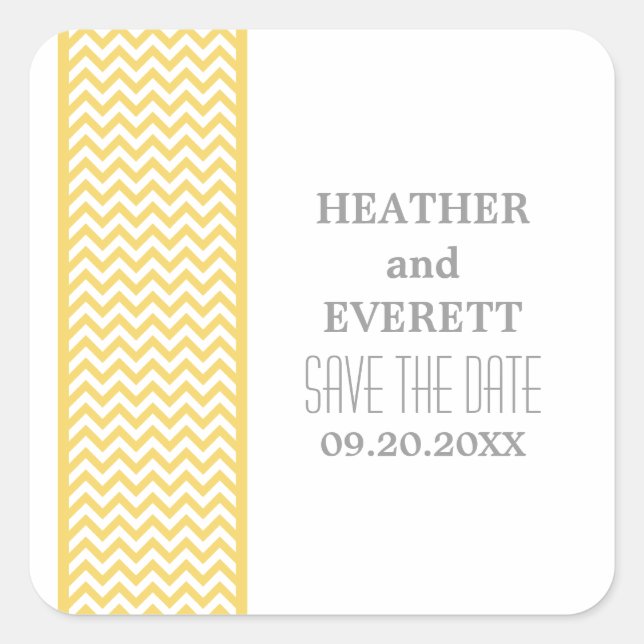 Yellow Chevron Border Save the Date Stickers (Front)