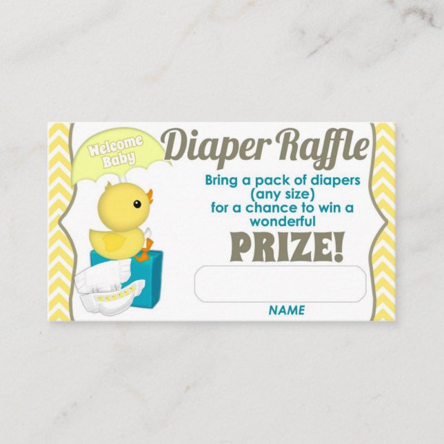 Yellow Chevron Ducky Diaper Raffle Tickets 100pk Enclosure Card (Front)