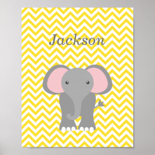 Yellow Chevron Elephant Personalized Nursery Decor