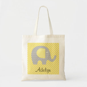 Yellow Chevron Elephant  Personalized Tote Bag