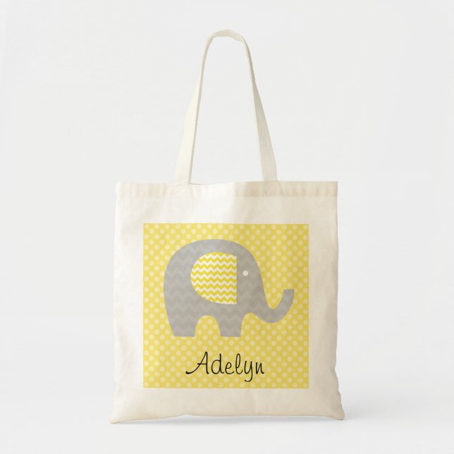 Yellow Chevron Elephant  Personalized Tote Bag (Front)