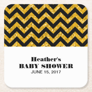 Yellow Chevron Glitter Baby Shower Coasters