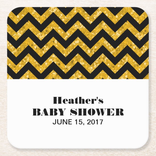 Yellow Chevron Glitter Baby Shower Coasters (Front)