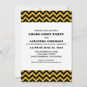 Yellow Chevron Glitter Graduation Party Invite
