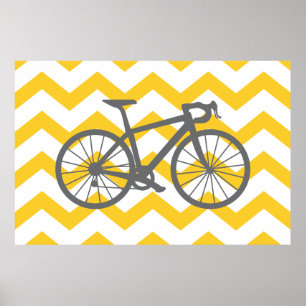 Yellow Chevron Grey Bike Poster