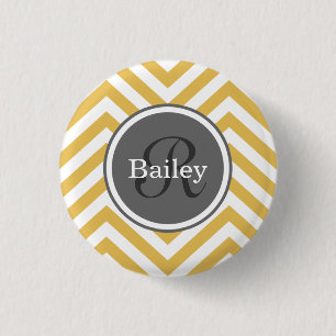 Yellow Chevron Monogram 1 Inch Round Button