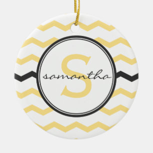 Yellow Chevron Monogram Ceramic Ornament