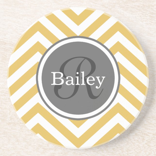 Yellow Chevron Monogram Coaster (Front)