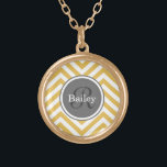 Yellow Chevron Monogram Gold Plated Necklace<br><div class="desc">Monogrammed white and yellow chevron zigzag pattern with custom name. Cute,  girly,  trendy modern geometric design featuring a grey circle nameplate that is easily customized with your first name and last name initial letter.</div>