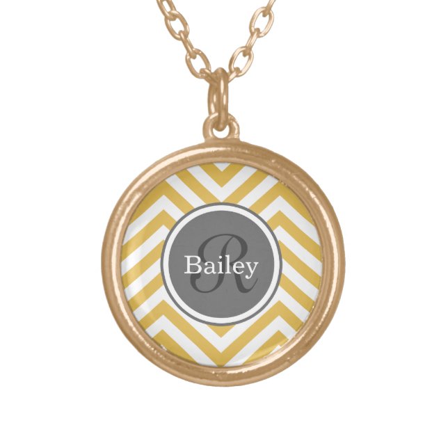 Yellow Chevron Monogram Gold Plated Necklace (Front)