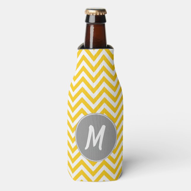 Yellow Chevron Monogrammed Bottle Cooler (Bottle Front)