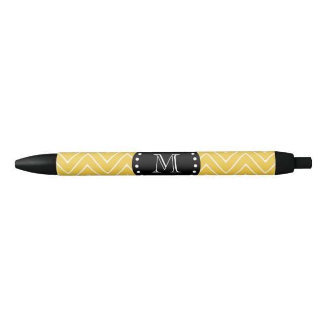 Yellow Chevron Pattern | Black Monogram Ink Pen (Front)