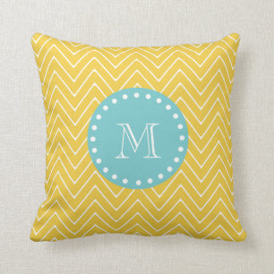 Yellow Chevron Pattern   Teal Monogram Throw Pillow