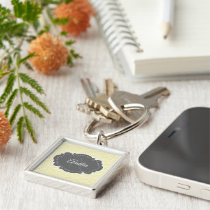 Yellow Chevron Personalized Keychain
