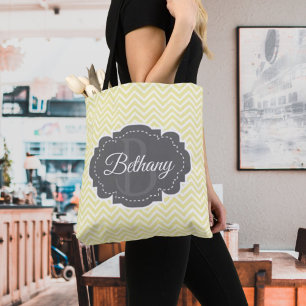 Yellow Chevron Personalized Tote Bag