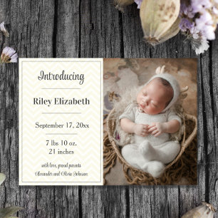 Yellow Chevron Photo Birth Announcement