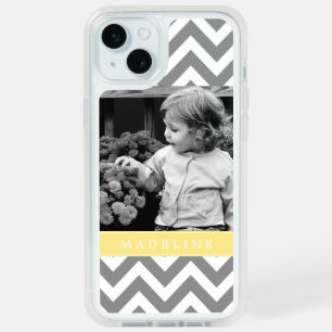Yellow Chevron Stripes Photo Frame iPhone 15 Plus Case