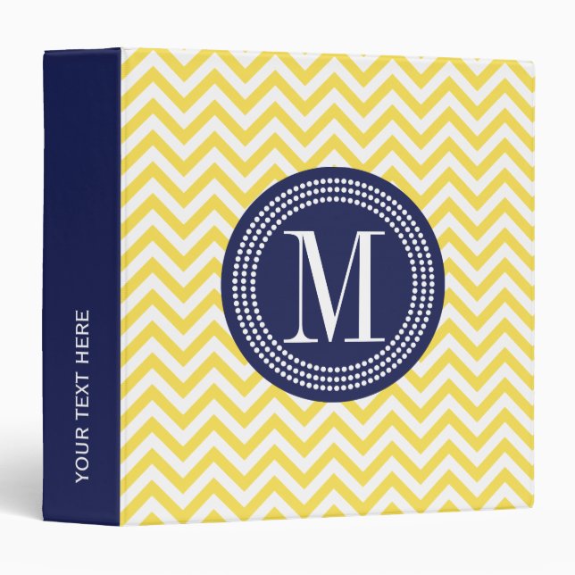 Yellow Chevron Zigzag Personalized Monogram Binder (Front/Spine)