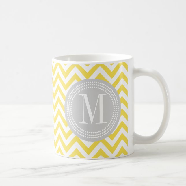 Yellow Chevron Zigzag Personalized Monogram Coffee Mug (Right)