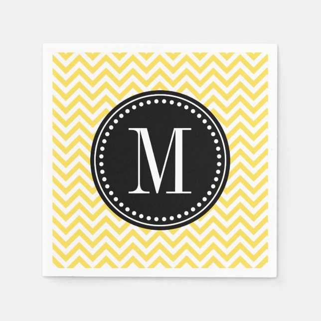 Yellow Chevron Zigzag Personalized Monogram Napkin (Front)