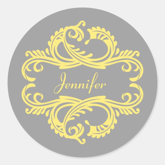 Yellow Chic Damask Stickers (Front)