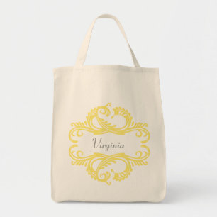 Yellow Chic Damask Tote Bag