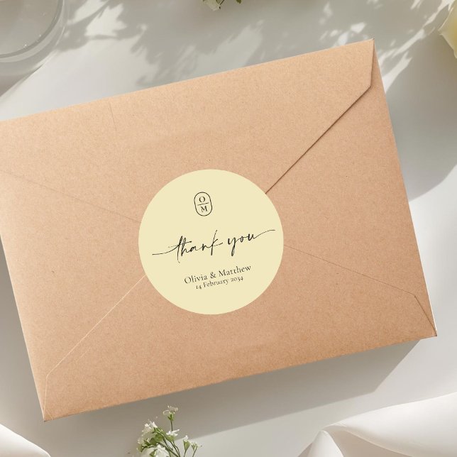 Yellow | Chic & Modern Wedding Monogram  Classic Round Sticker (Creator Uploaded)