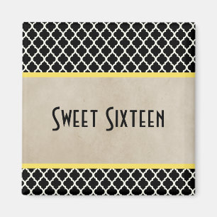 Yellow Chic Quatrefoil Sweet 16 Magnet