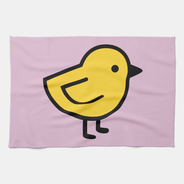 Yellow Chick Bird On A Pink Kitchen Towel (Horizontal)