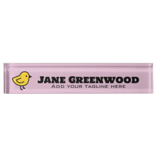 Yellow Chick Bird On A Pink Nameplate