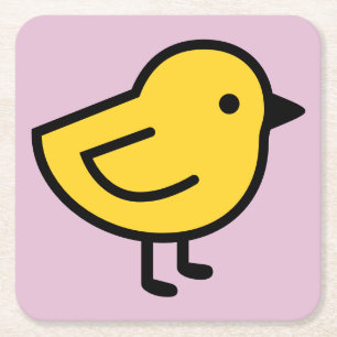 Yellow Chick Bird On A Pink Square Paper Coaster