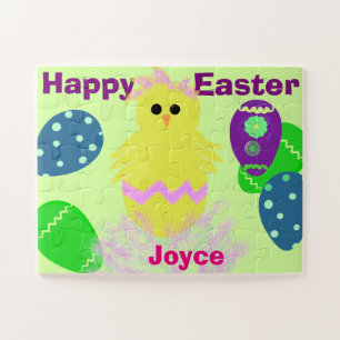 Yellow Chick Eggs Easter Personalized NAME Jigsaw Puzzle
