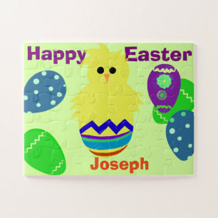 Yellow Chick Eggs Easter Personalized NAME Jigsaw Puzzle